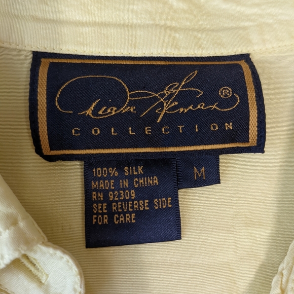 Diane Gilman 100% silk Yellow Long Sleeve Button Down Shirt Size Medium - Picture 5 of 10